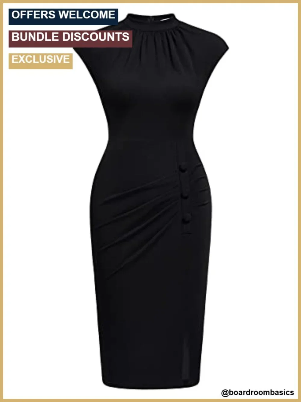 Retro Half Collar Ruched Slim Cocktail Pencil Dress